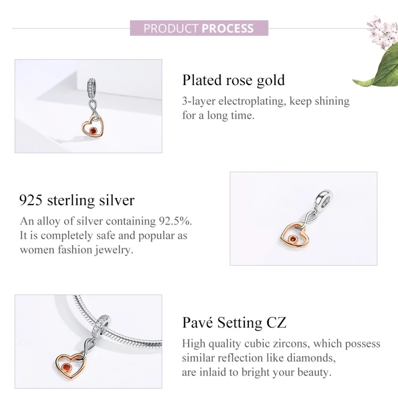 (Bild für) Herzklopfen-Anhänger im Pandora-Stil aus Silber und Roségold - SCC1239 - Ansicht 4