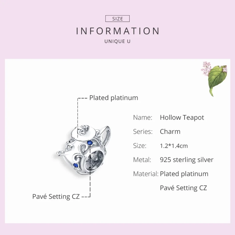 (Bild für) Hohler Teekanne-Charm aus Silber im Pandora-Stil - BSC274 - Ansicht 7