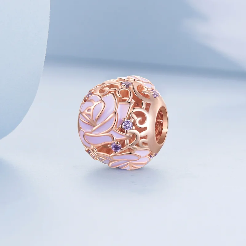 (Bild für) Lila-Rosen-Charm im Pandora-Stil - BSC644 - Ansicht 2