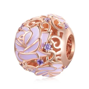 (Bild für) Lila-Rosen-Charm im Pandora-Stil - BSC644