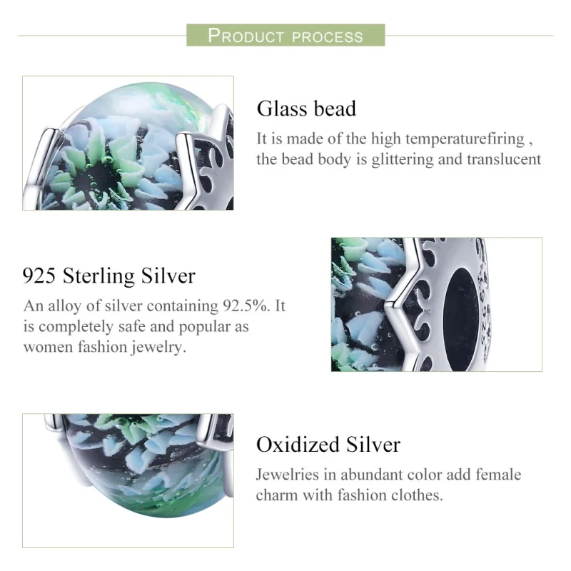(Bild für) Murano-Charm im Pandora-Stil, Silber, Cyan-Chrysanthemen-Glas - SCC1011 - Ansicht 6