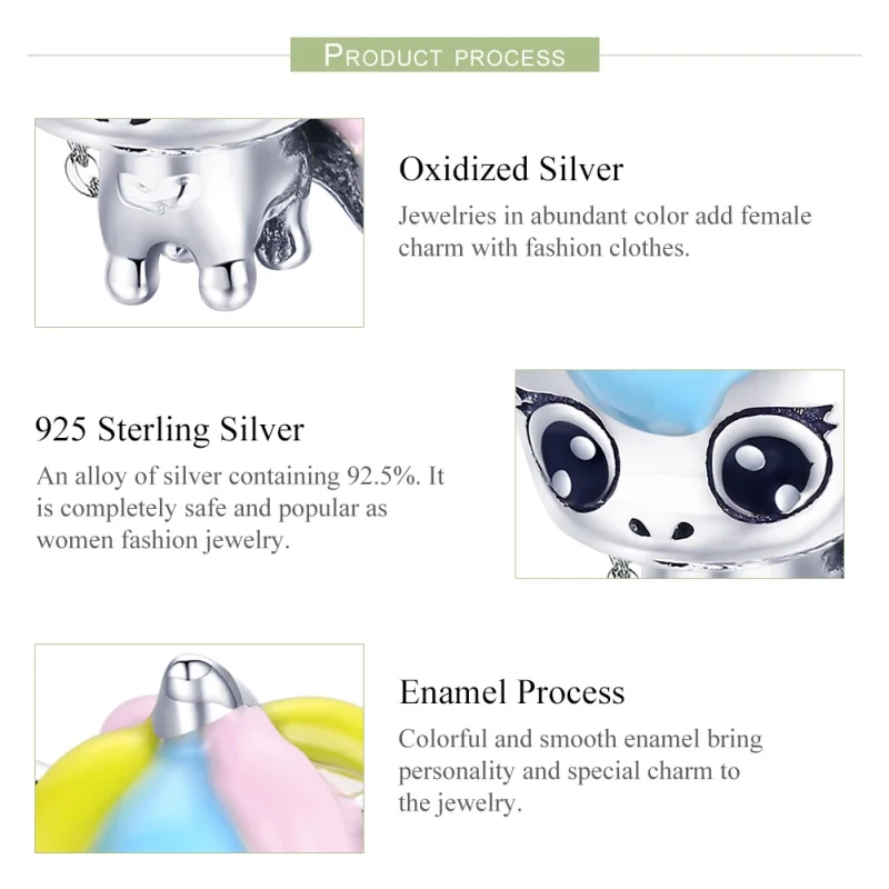 (Bild für) Niedlicher Einhorn-Charm aus Silber im Pandora-Stil - BSC059 - Ansicht 7