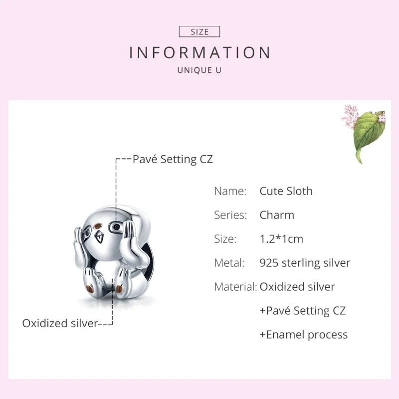 (Bild für) Niedlicher Faultier-Charm aus Silber im Pandora-Stil - SCC1698 - Ansicht 7
