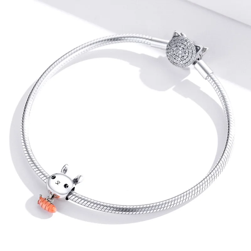 (Bild für) Niedlicher Kaninchen-Karotten-Charm im Pandora-Stil - BSC272 - Ansicht 3