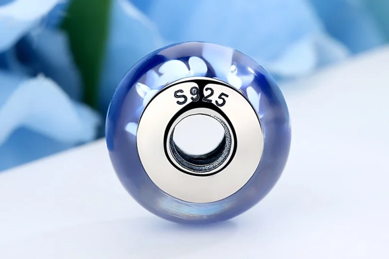 (Bild für) Pandora-Stil, blauer Murano-Glas-Charm mit weißen Blumen - SCZ006 - Ansicht 7