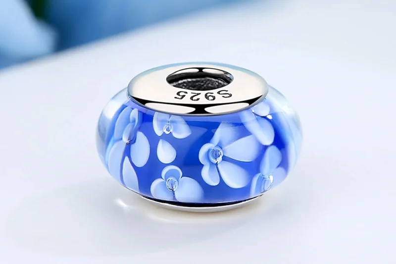 (Bild für) Pandora-Stil, blauer Murano-Glas-Charm mit weißen Blumen - SCZ006 - Ansicht 9