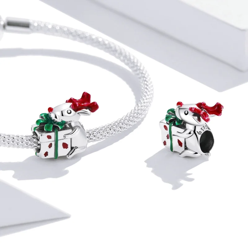(Bild für) Pandora-Stil Rentier-Geschenkanhänger - BSC540 - Ansicht 4