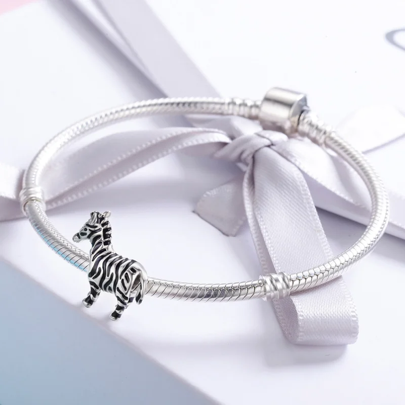 (Bild für) Pandora-Stil Silber Charm mit niedlichem Tier-Zebra - SCC550 - Ansicht 4