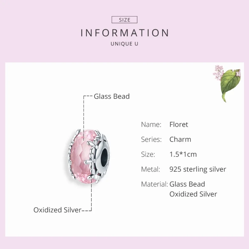 (Bild für) Pandora-Stil Silberblümchen-Charm aus Muranoglas - SCC1282 - Ansicht 2