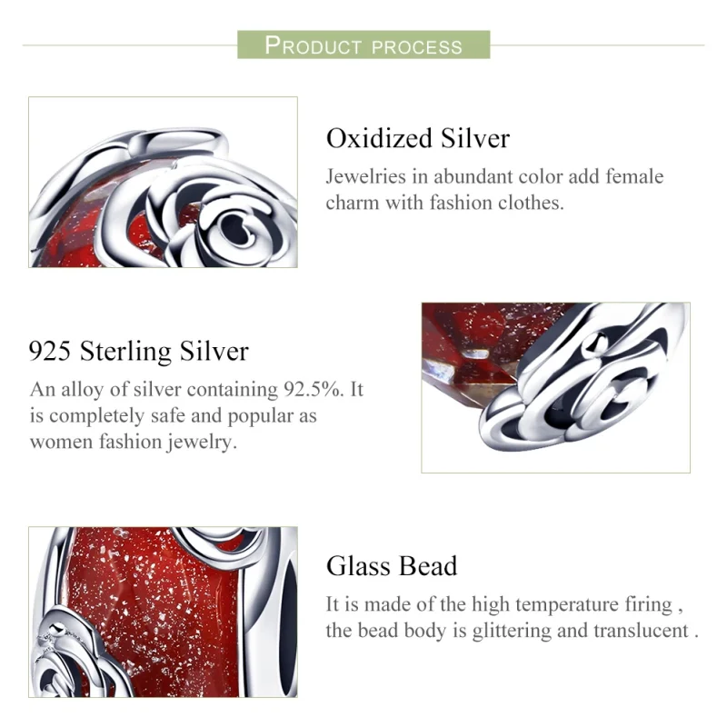 (Bild für) Pandora-Stil, silberfarbener, duftender Rosenglas-Murano-Charm - SCC1030 - Ansicht 7