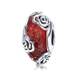 (Bild für) Pandora-Stil, silberfarbener, duftender Rosenglas-Murano-Charm - SCC1030