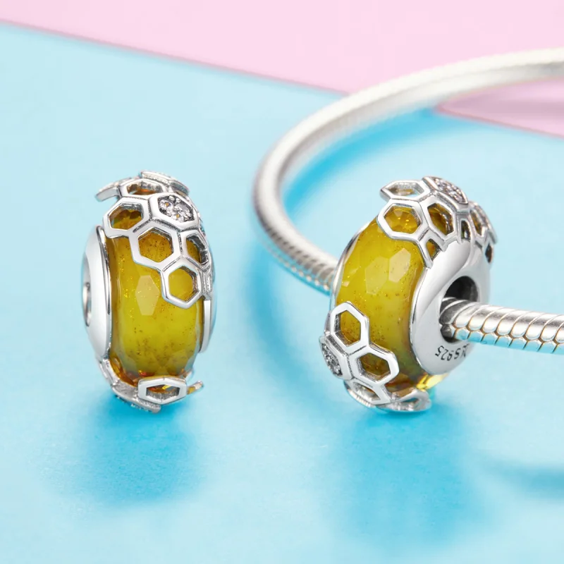 (Bild für) Pandora-Stil, silberner Wabenglas-Murano-Charm - SCC1073 - Ansicht 3