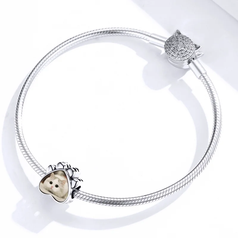 (Bild für) Personalisierter Foto-Charm mit Katzenpfote im Pandora-Stil - SCC1436 - Ansicht 3