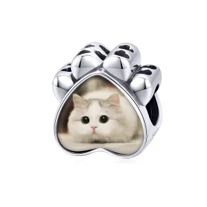 (Bild für) Personalisierter Foto-Charm mit Katzenpfote im Pandora-Stil - SCC1436