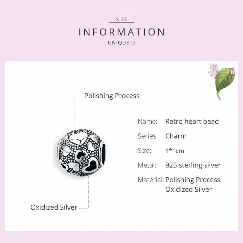 (Bild für) Retro-Herz-Charm aus Silber im Pandora-Stil - SCC1451 - Ansicht 7