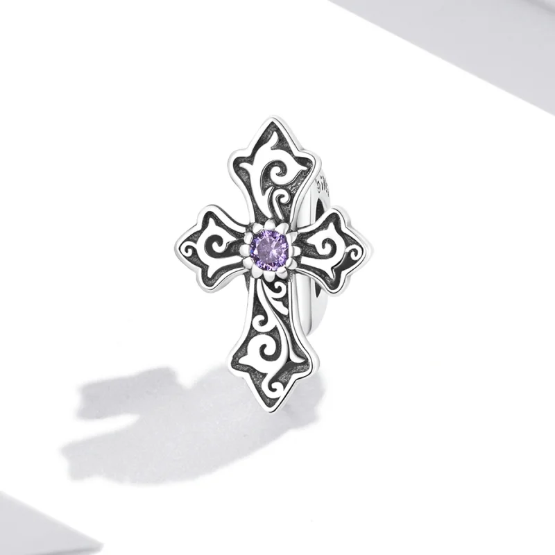 (Bild für) Retro-Muster-Kreuz-Charm im Pandora-Stil - BSC583 - Ansicht 2