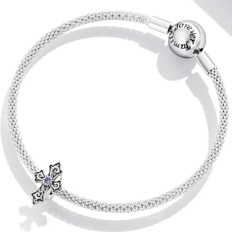 (Bild für) Retro-Muster-Kreuz-Charm im Pandora-Stil - BSC583 - Ansicht 3