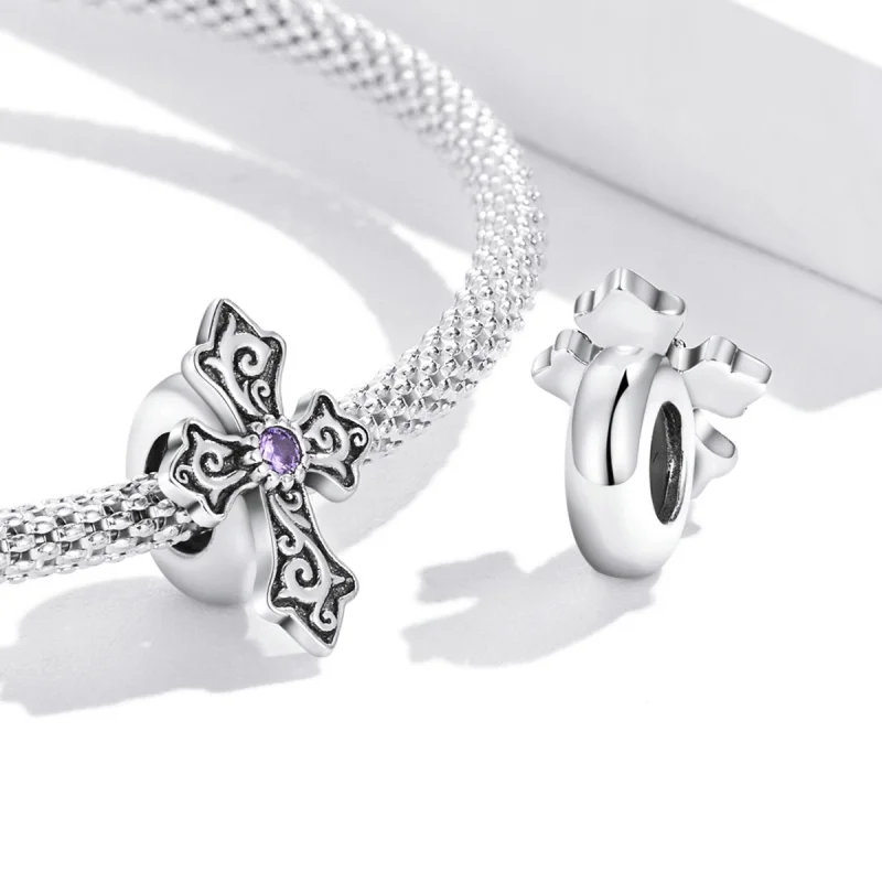 (Bild für) Retro-Muster-Kreuz-Charm im Pandora-Stil - BSC583 - Ansicht 4