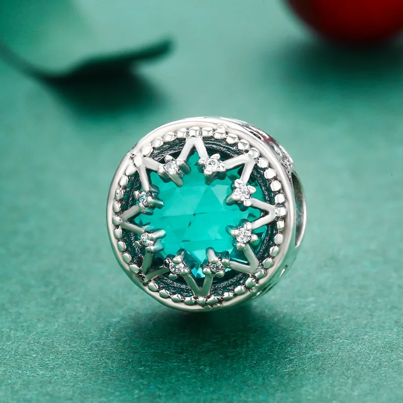 (Bild für) Romantischer Silber-Charm mit Smaragd-Schneeflocken im Pandora-Stil - SCC308 - Ansicht 3