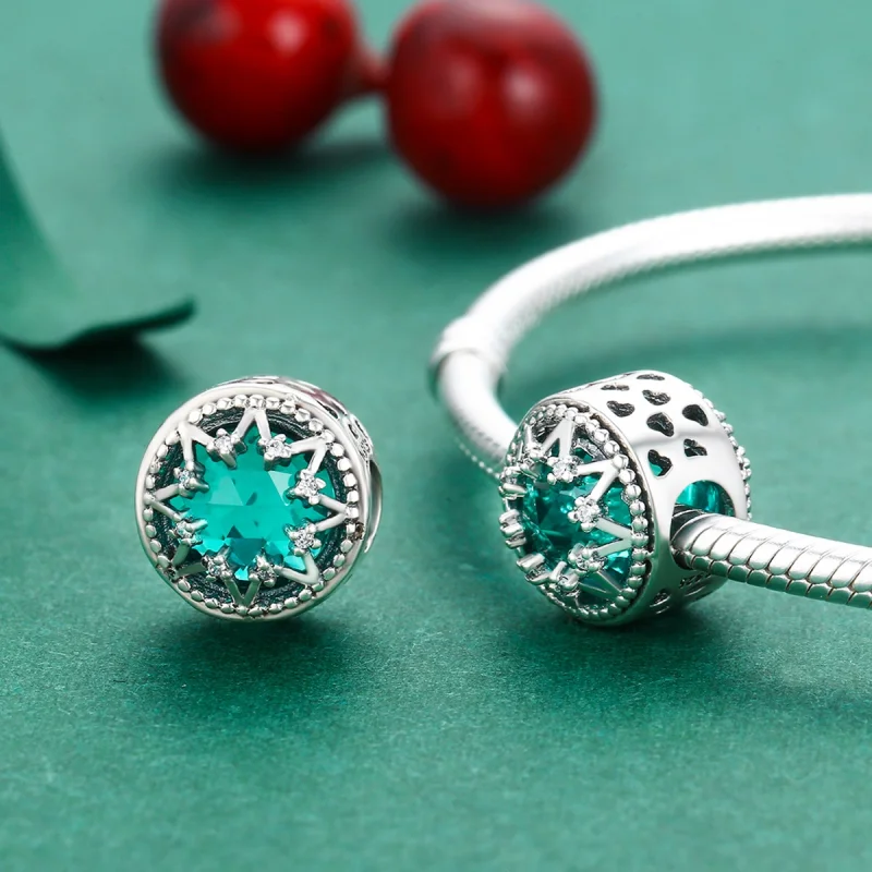 (Bild für) Romantischer Silber-Charm mit Smaragd-Schneeflocken im Pandora-Stil - SCC308 - Ansicht 4