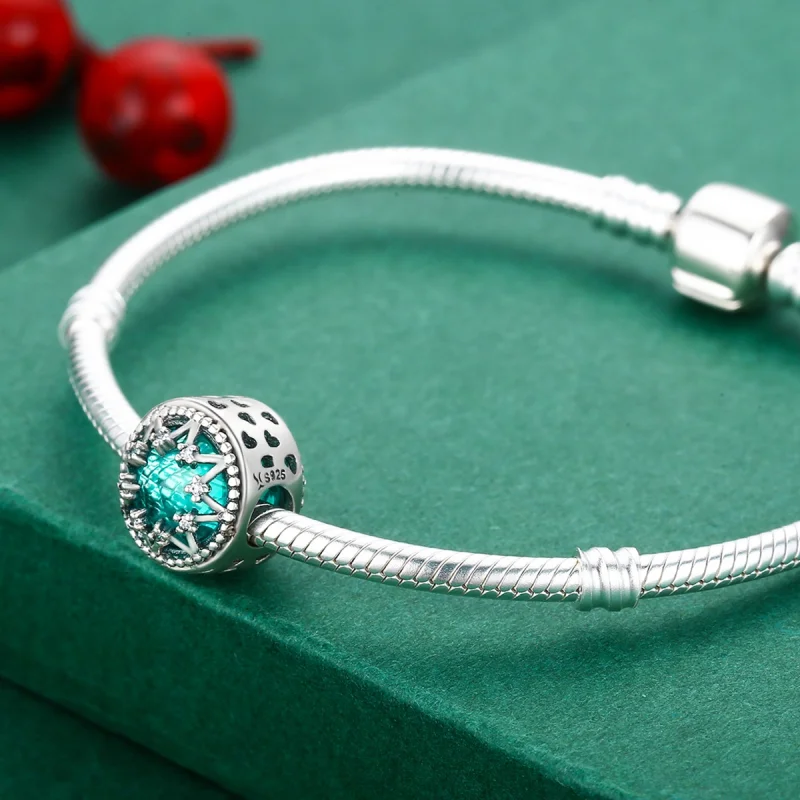 (Bild für) Romantischer Silber-Charm mit Smaragd-Schneeflocken im Pandora-Stil - SCC308 - Ansicht 5