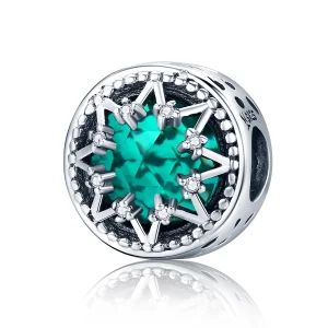 (Bild für) Romantischer Silber-Charm mit Smaragd-Schneeflocken im Pandora-Stil - SCC308