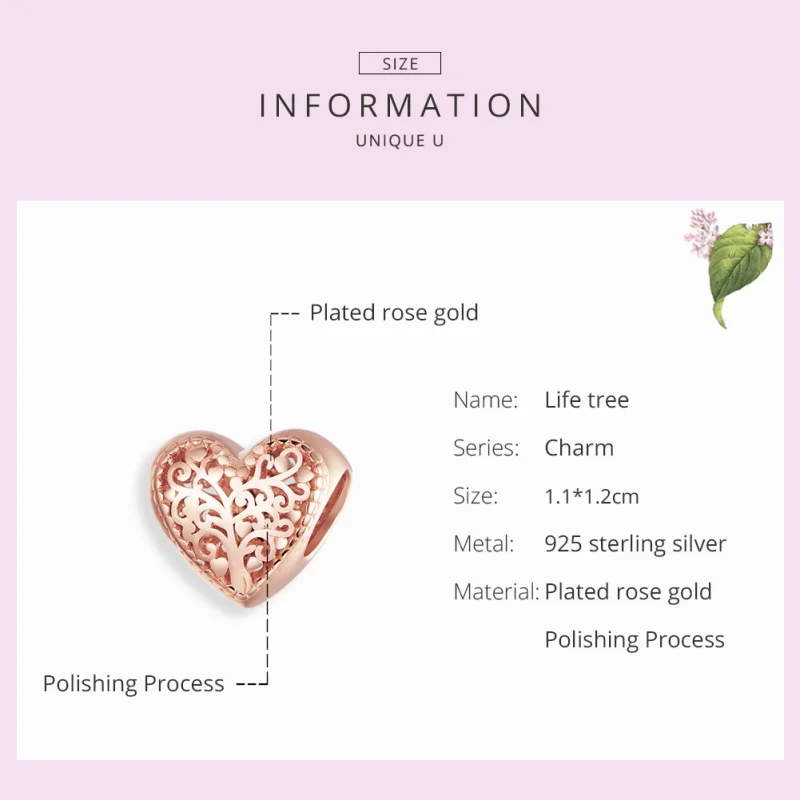 (Bild für) Rosegold-Stammbaum-Charm im Pandora-Stil - BSC215 - Ansicht 7