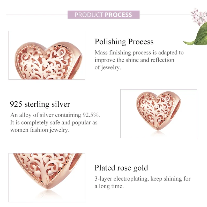 (Bild für) Rosegold-Stammbaum-Charm im Pandora-Stil - BSC215 - Ansicht 8
