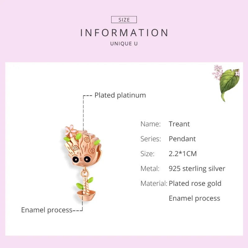 (Bild für) Roségoldener Baby-Groot-Charm im Pandora-Stil - BSC130 - Ansicht 6