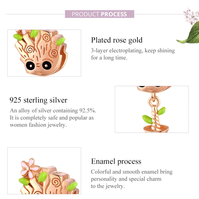 (Bild für) Roségoldener Baby-Groot-Charm im Pandora-Stil - BSC130 - Ansicht 7