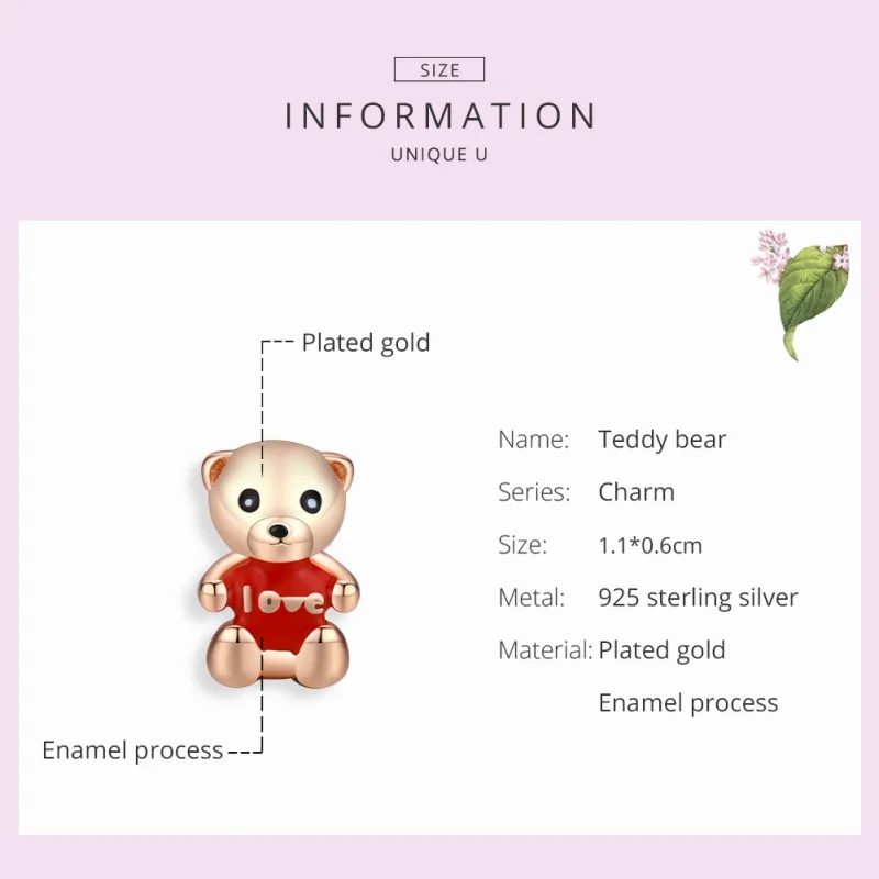 (Bild für) Roségoldener Teddybär-Charm im Pandora-Stil - BSC228 - Ansicht 7