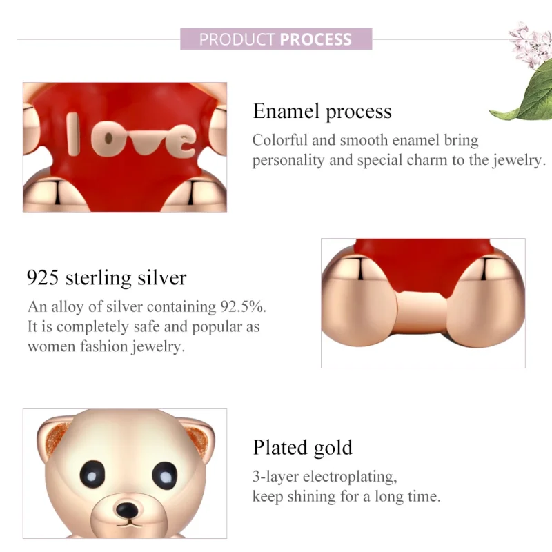 (Bild für) Roségoldener Teddybär-Charm im Pandora-Stil - BSC228 - Ansicht 8