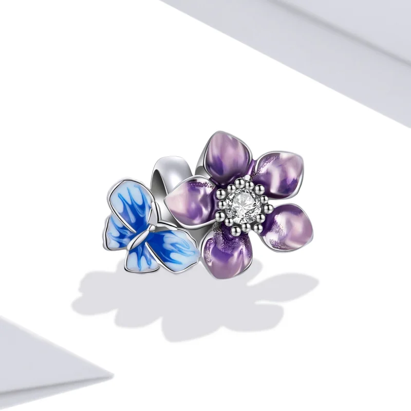 (Bild für) Schmetterlings-Blumen-Charm im Pandora-Stil - SCC2094 - Ansicht 2