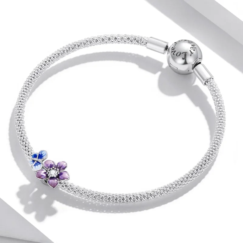 (Bild für) Schmetterlings-Blumen-Charm im Pandora-Stil - SCC2094 - Ansicht 3