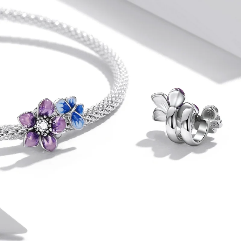 (Bild für) Schmetterlings-Blumen-Charm im Pandora-Stil - SCC2094 - Ansicht 4