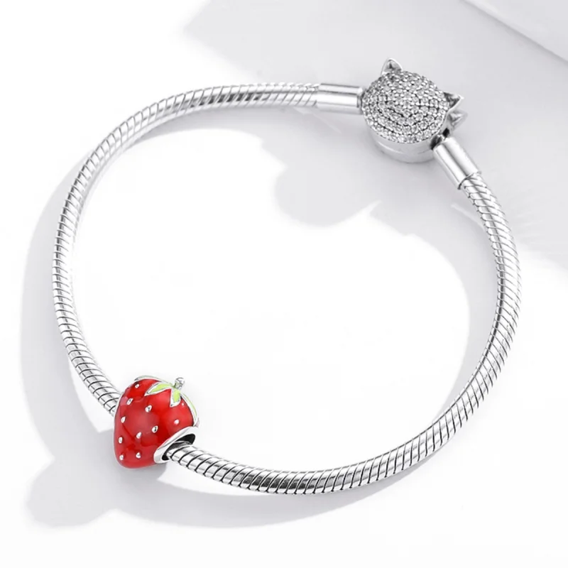 (Bild für) Schöner Erdbeer-Charm im Pandora-Stil aus Silber - SCC1839 - Ansicht 3