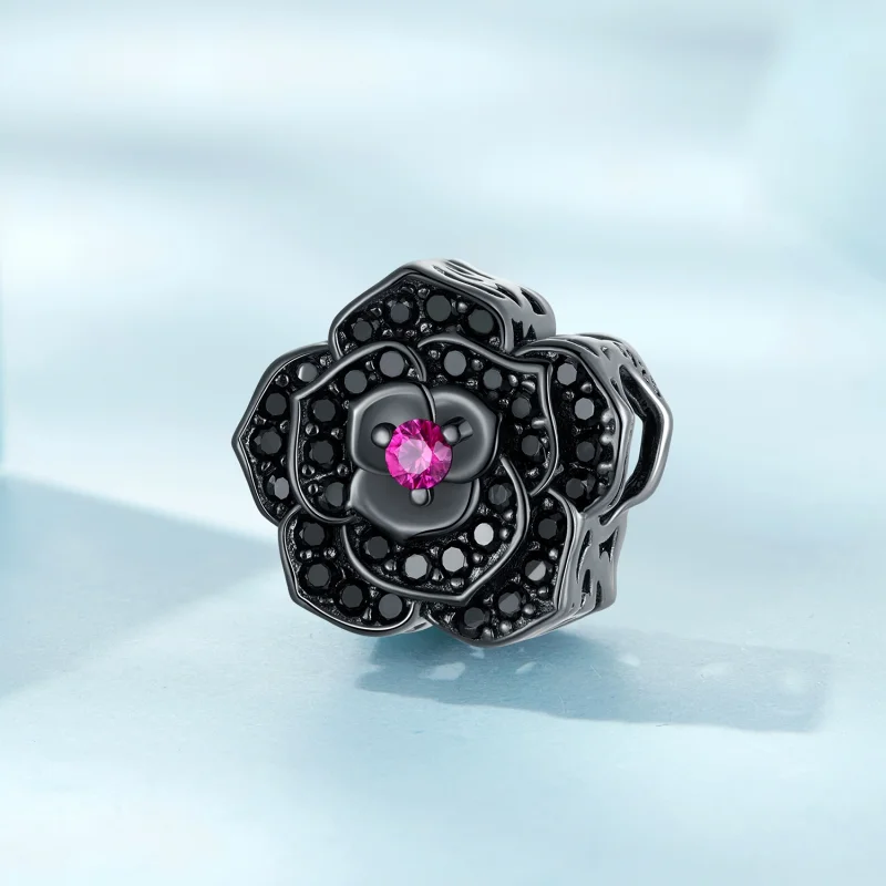 (Bild für) Schwarzer Rosen-Charm im Pandora-Stil - SCC2380 - Ansicht 2
