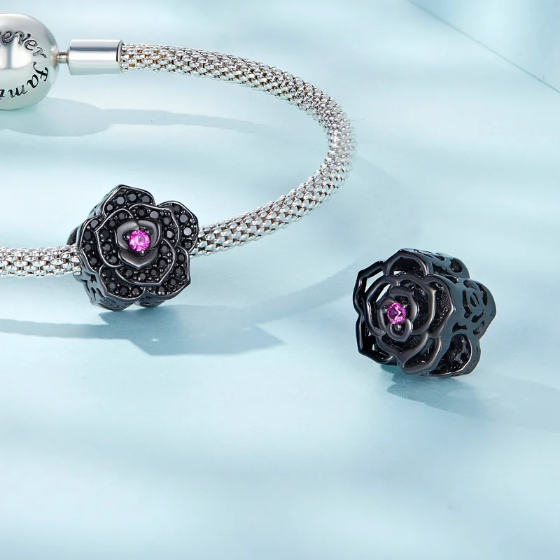 (Bild für) Schwarzer Rosen-Charm im Pandora-Stil - SCC2380 - Ansicht 4