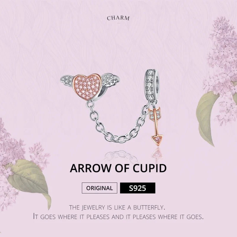 (Bild für) Sicherheitskette „Pfeil des Amors“ im Pandora-Stil aus Silber und Roségold - SCC - Ansicht 2
