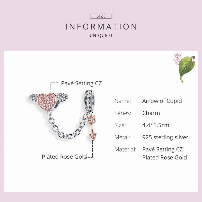 (Bild für) Sicherheitskette „Pfeil des Amors“ im Pandora-Stil aus Silber und Roségold - SCC - Ansicht 3