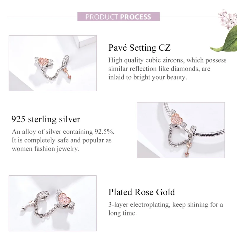 (Bild für) Sicherheitskette „Pfeil des Amors“ im Pandora-Stil aus Silber und Roségold - SCC - Ansicht 4
