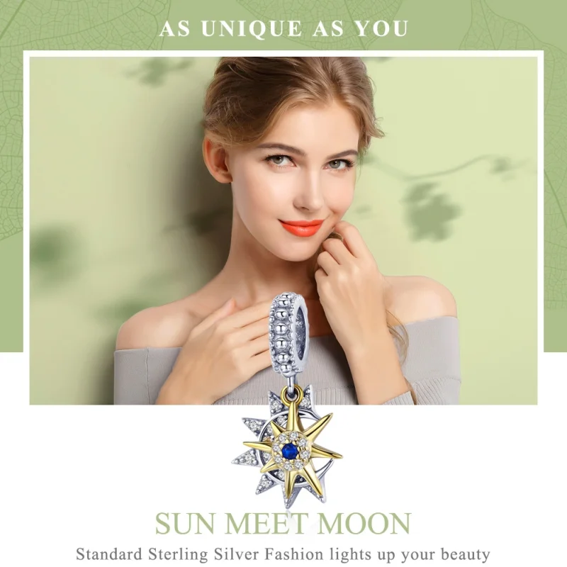 (Bild für) Silber- und vergoldeter Pavé-Anhänger „Sonne trifft Mond“ im Pandora-Stil - SCC1 - Ansicht 2