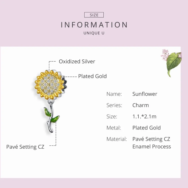 (Bild für) Silber- und vergoldeter Sonnenblumen-Anhänger im Pandora-Stil - SCC1211 - Ansicht 3