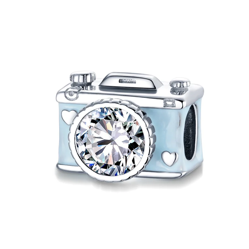 (Bild für) Silberblauer Kamera-Charm im Pandora-Stil - BSC264