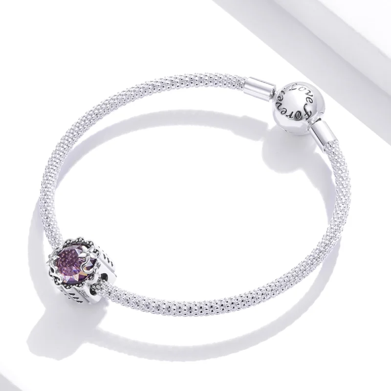 (Bild für) Silberner Anhänger mit Amethyst-Muster im Pandora-Stil - SCC1796 - Ansicht 3