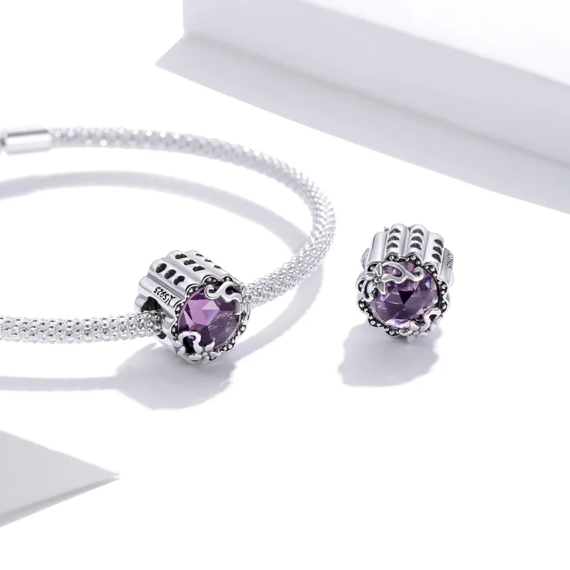(Bild für) Silberner Anhänger mit Amethyst-Muster im Pandora-Stil - SCC1796 - Ansicht 4