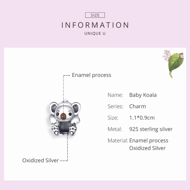 (Bild für) Silberner Baby-Koala-Charm im Pandora-Stil - SCC1304 - Ansicht 4