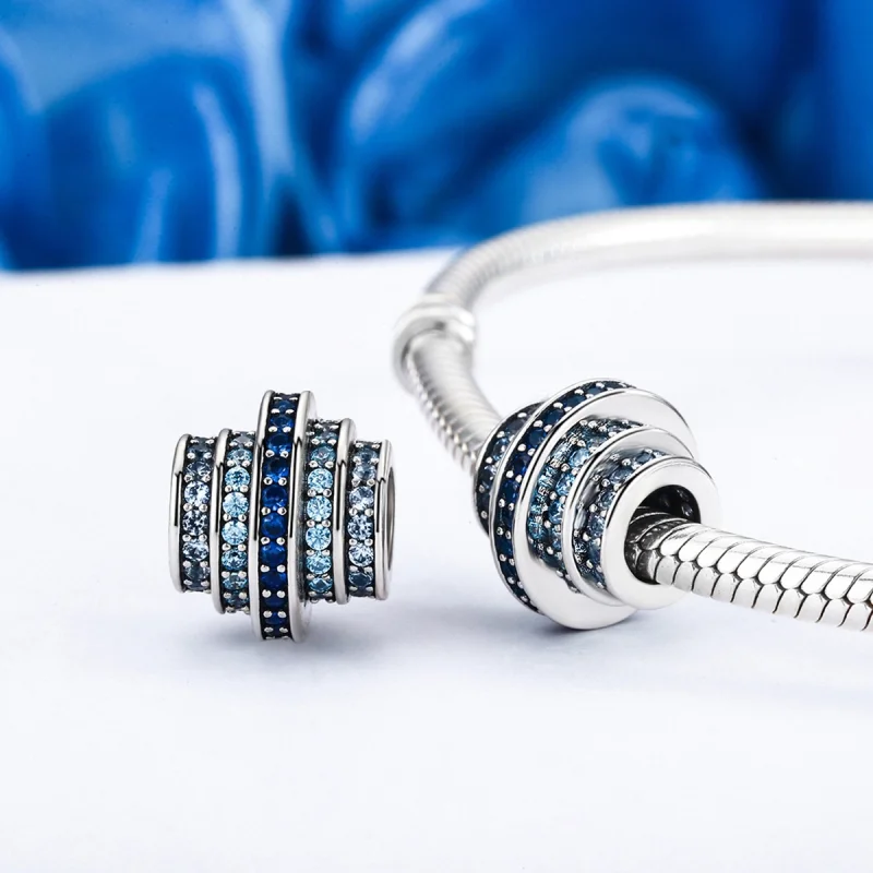 (Bild für) Silberner blauer Rhythmus-Charm im Pandora-Stil - SCC129 - Ansicht 3