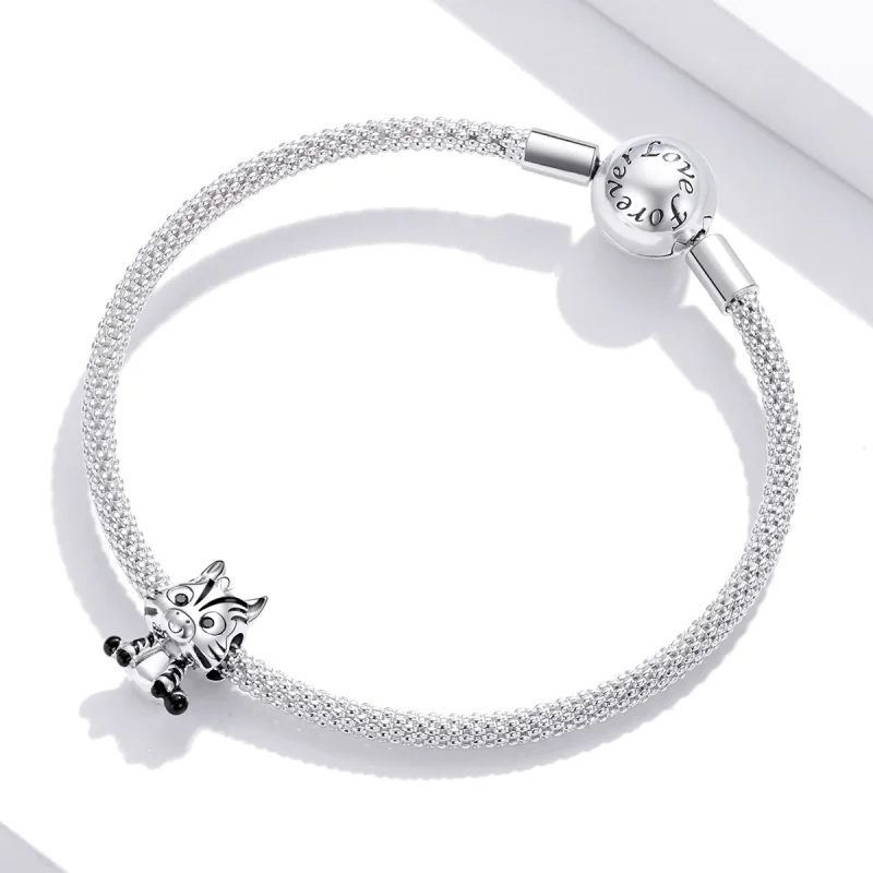 (Bild für) Silberner Cartoon-Zebra-Charm im Pandora-Stil - BSC387 - Ansicht 3