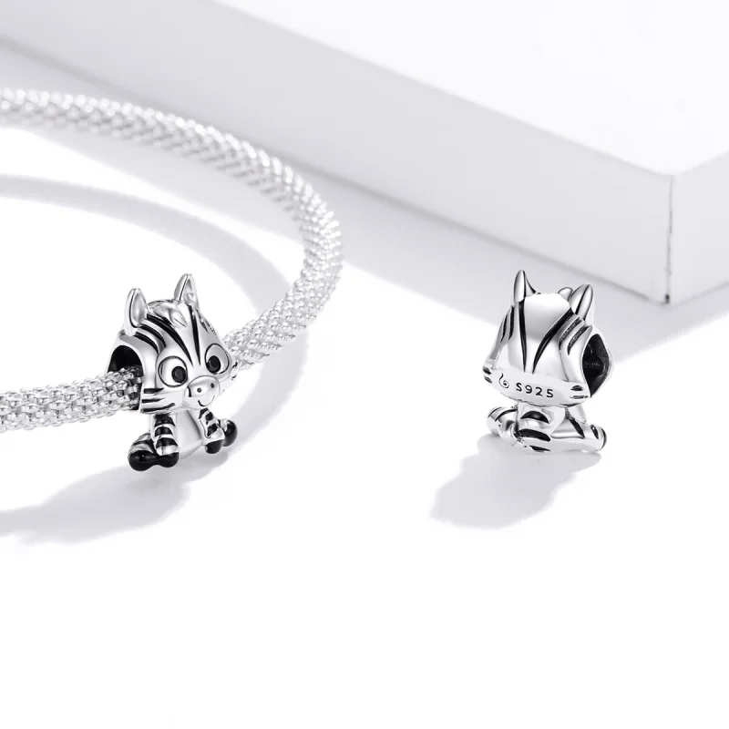 (Bild für) Silberner Cartoon-Zebra-Charm im Pandora-Stil - BSC387 - Ansicht 4